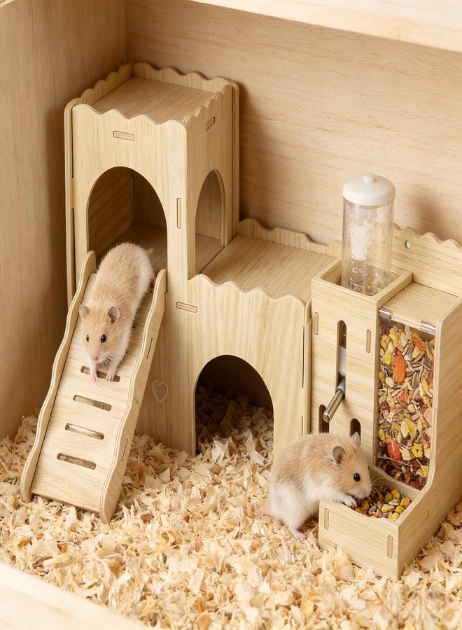 Dmnnlp Hamster Hideout House, Multi-Chamber Hamster Castle with Water Bottle, Large Wooden Mouse Playground with Climbing Ladder, Habitat for Syrian Dwarf Gerbils Mice and Small Pets - Image 4