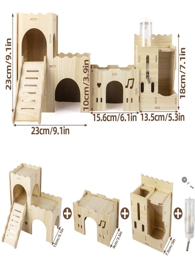 Dmnnlp Hamster Hideout House, Multi-Chamber Hamster Castle with Water Bottle, Large Wooden Mouse Playground with Climbing Ladder, Habitat for Syrian Dwarf Gerbils Mice and Small Pets - Image 2
