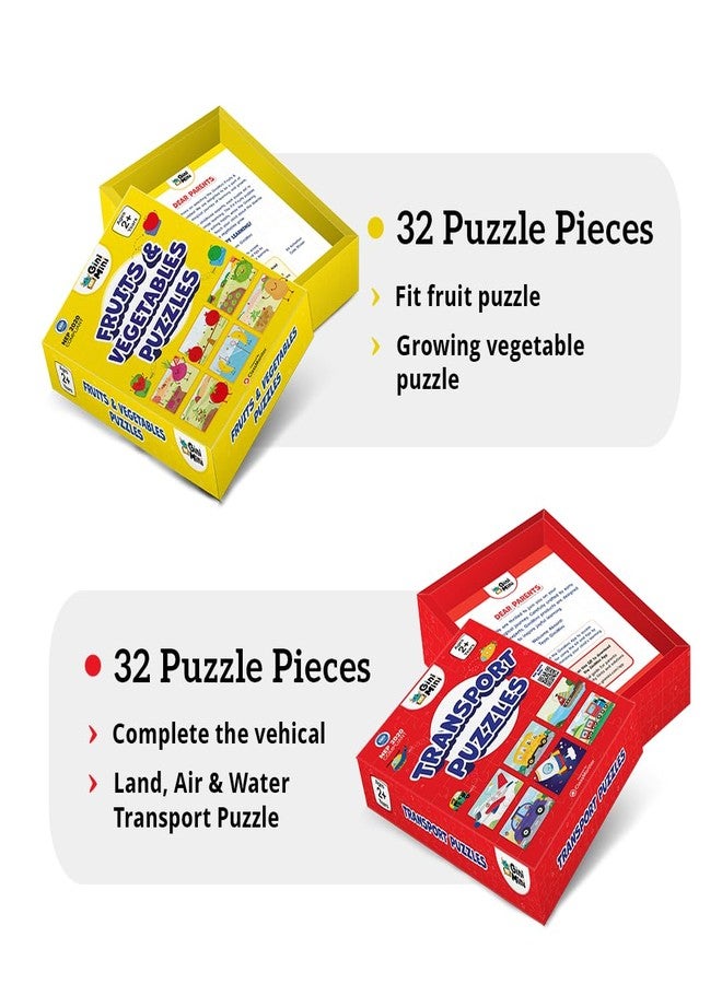GiniMini Combo Set of 2 Jigsaw Puzzles for Kids | 2 Piece Transport, Fruits & Vegetables Puzzles | Educational Toy for Cognitive Development | Fine-Motor Skills | Age 1, 2 & Above - Image 2