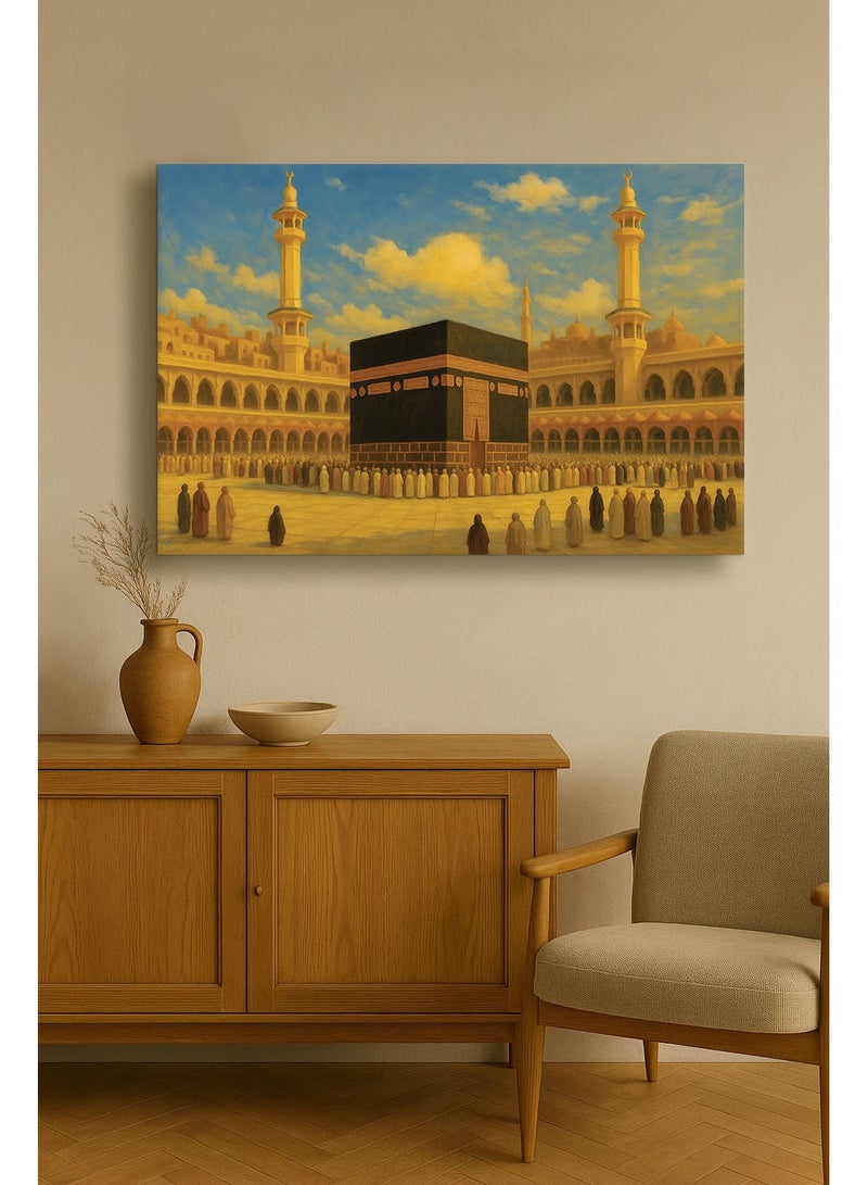 تذكار لوحة جدارية مطبوعة على كانفاس بتفاصيل فنية ساحرة تُجسد الكعبة المشرفة في الحرم المكي من تذكار - Image 1