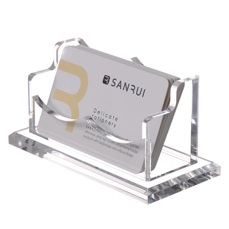 SANRUI Clear Horizontal Business Card Holder Stand for Desk Acrylic Desktop Display Name Cards Holders Organizer Storage Rackfor Exhibition Home  Office 1 Tier 1 Pocket  60 Card Capacity