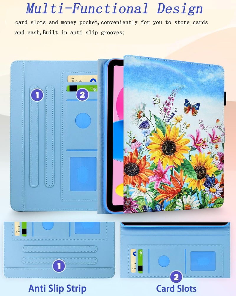 حالة جميلة لجهاز Kindle Fire Max 11 (الجيل الثالث عشر، إصدار 2023)، مصنوعة من جلد PU نباتي، قابلة للطي وتحتوي على دعامة، مزودة بجيب، مع وظيفة تنشيط/إيقاف التطبيق تلقائيًا، بتصميم يحتوي على رسوم للأقحوان. - Image 3