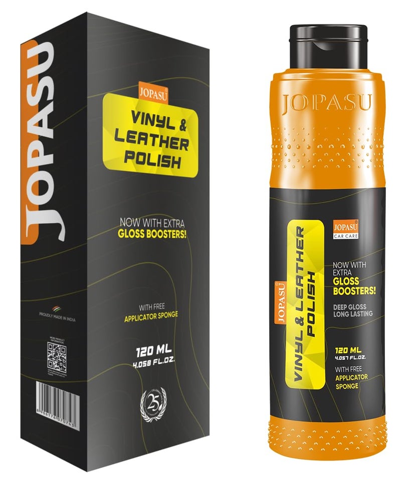Jopasu Vinyl & Leather Polish 120ml – High Shine & Color Restorer for Vinyl, Leather & Rubber – Interior & Exterior Car Care