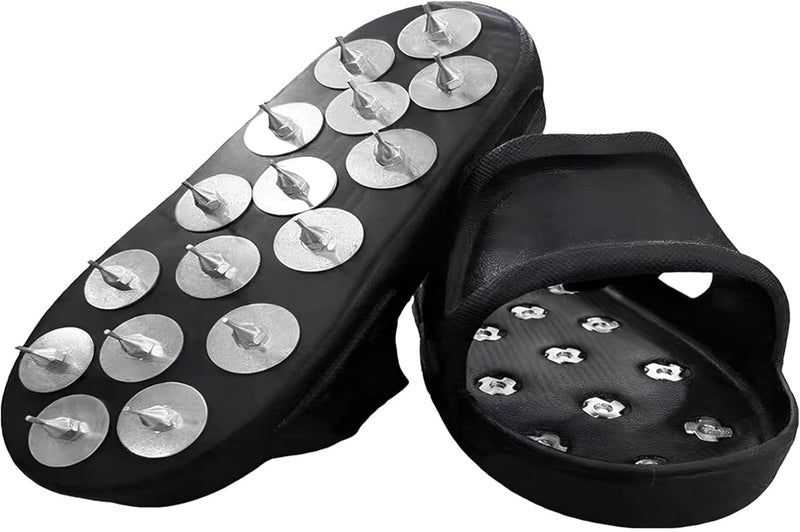 Black Spiked Shoes for Epoxy Flooring, Concrete & Yard, Metal Spikes, EVA, Easy Wear/Remove - Image 1