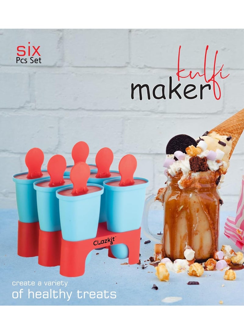 Clazkit - Clazkit Set of 6 Plastic Reusable Ice Pop Makers, Homemade Popsicle/Frozen Ice Cream/Kulfi Candy for Children & Adults - Multicolor,10 x 10 x 10 millimeters - Image 1