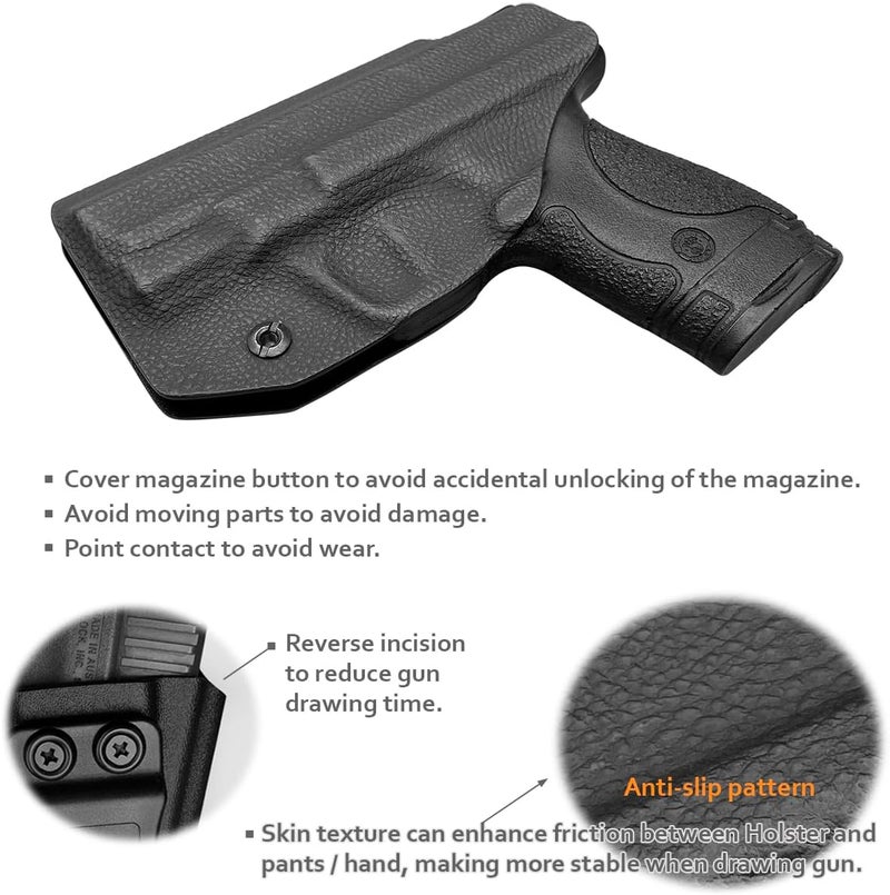POLE.CRAFT M&P Shield 9MM Holster IWB Kydex Holster Fit: Smith & Wesson M&P Shield Plus / M2.0 / M1.0-9mm/.40 S&W 3.1" Barrel Pistol- Inside Waistband - Image 4