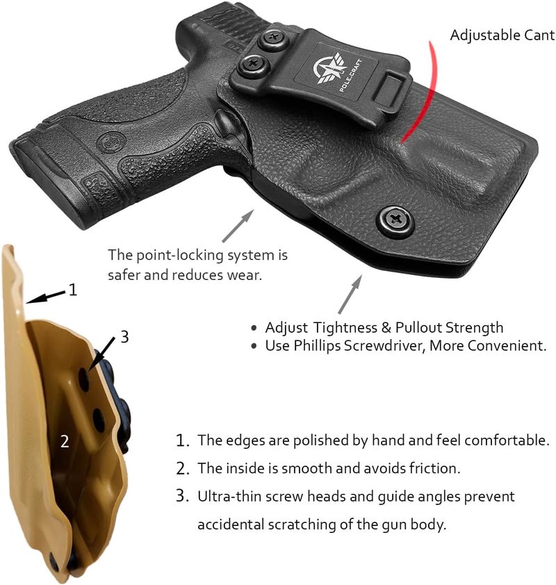 POLE.CRAFT M&P Shield 9MM Holster IWB Kydex Holster Fit: Smith & Wesson M&P Shield Plus / M2.0 / M1.0-9mm/.40 S&W 3.1" Barrel Pistol- Inside Waistband - Image 3