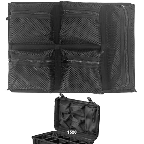 LAFENLIN UPGRADED Lid Organizer for Pelican 1520 Case, 5 Thick Mesh Pockets for Photographers & Divers, Securely Organize Camera Gears, Dive Tools in Hard Cases - No Screws, Includes Hook and Loop - Image 1