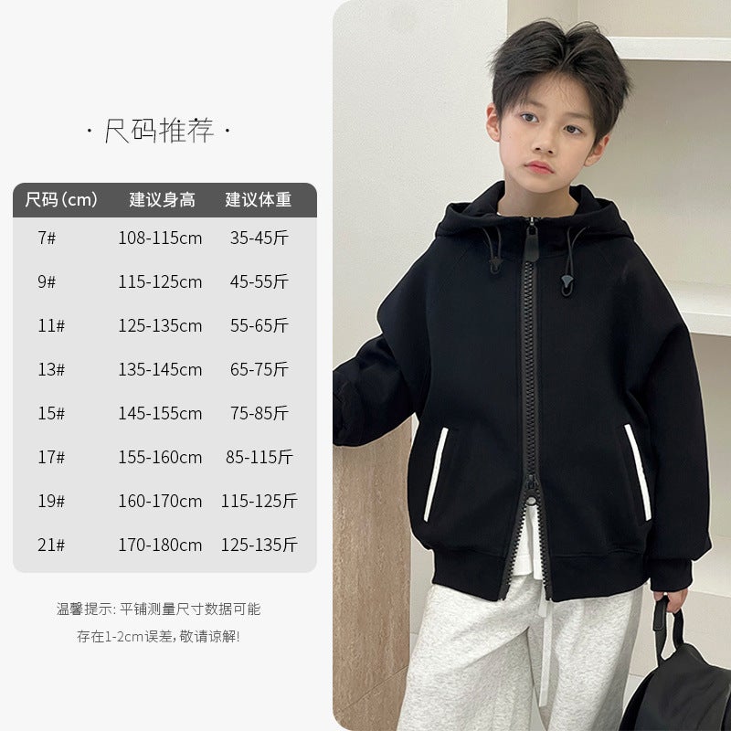 Boys' Hooded Jacket Children'S Cardigan Boy'S Handsome Clothes Big Children'S Autumn Sweatshirt - Image 5