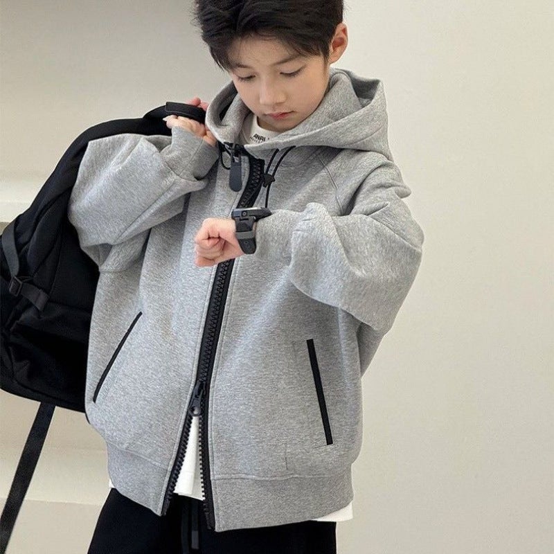 Boys' Hooded Jacket Children'S Cardigan Boy'S Handsome Clothes Big Children'S Autumn Sweatshirt - Image 3