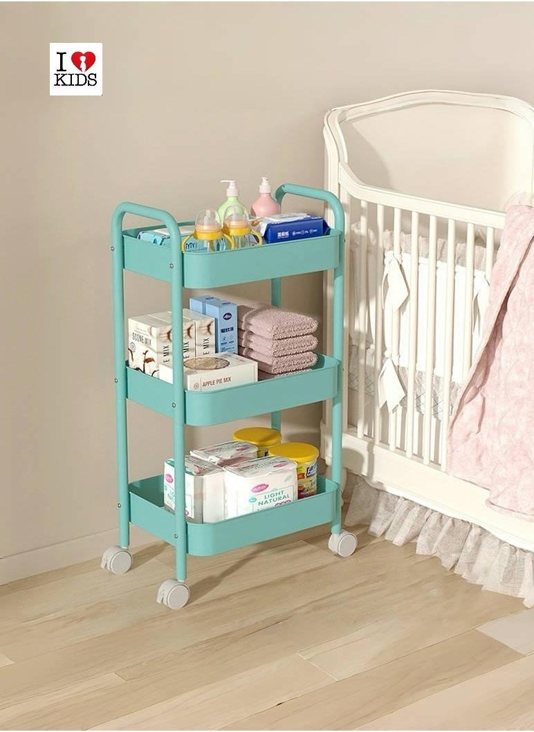 I LOVE KIDS - Baby Diaper Cart with Wheels and Handle 3 Tier Rolling Cart Diaper Organizer , Baby Organizer for Storage Baby Clothes, Wipes, Bibs, Changing Table Mats - Image 1