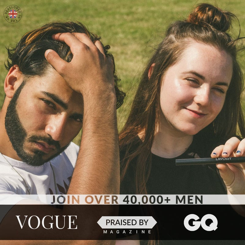 LAVOSSY Beard Pencil Filler for Men - Long Lasting and Easy to Use Beard Pen with blending brush results in a sleek & natural look, Water/Sweat Proof filler (1 Count (Pack of 1), Black) - Image 2