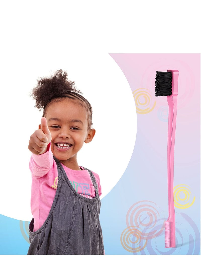 Generic 3 Pcs Slick Back Hair Brush Set Bristle Hair Brush Edge Control Brush Teasing Comb Rat Tail Comb for Women Baby Kids' Black Hair (Pink)  - Image 5