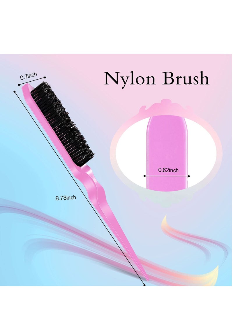 Generic 3 Pcs Slick Back Hair Brush Set Bristle Hair Brush Edge Control Brush Teasing Comb Rat Tail Comb for Women Baby Kids' Black Hair (Pink)  - Image 2