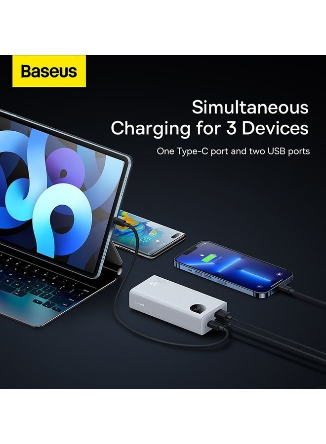 بيسوس باور بنك بمنفذ USB-C بتقنية PD وبسعة 10000 مللي أمبير في الساعة، وبقدرة 30 وات بتصميم محمول للشحن وبشاشة LED رقمية لعرض مستوى البطارية ومزود بـ3 مداخل ومتوافق مع الهاتف الخلوي والتابلت 10000 mAh أبيض - Image 5