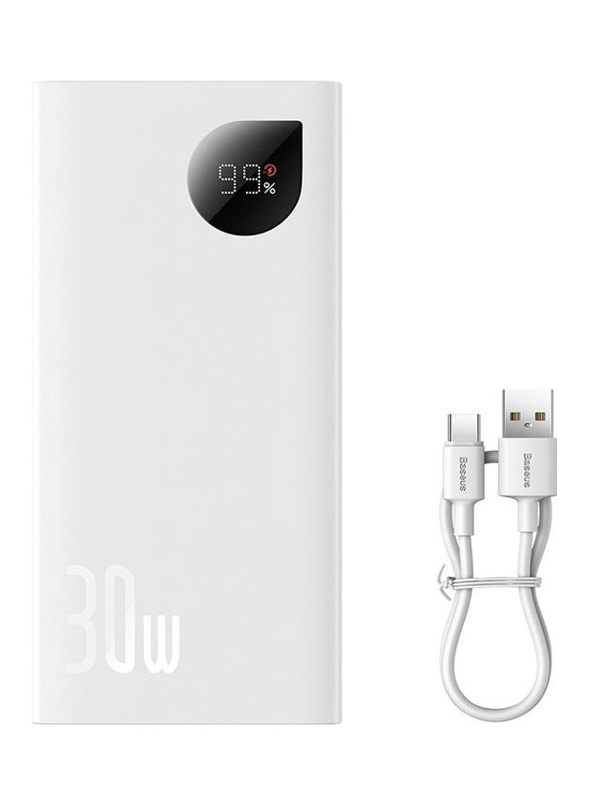بيسوس باور بنك بمنفذ USB-C بتقنية PD وبسعة 10000 مللي أمبير في الساعة، وبقدرة 30 وات بتصميم محمول للشحن وبشاشة LED رقمية لعرض مستوى البطارية ومزود بـ3 مداخل ومتوافق مع الهاتف الخلوي والتابلت 10000 mAh أبيض - Image 1