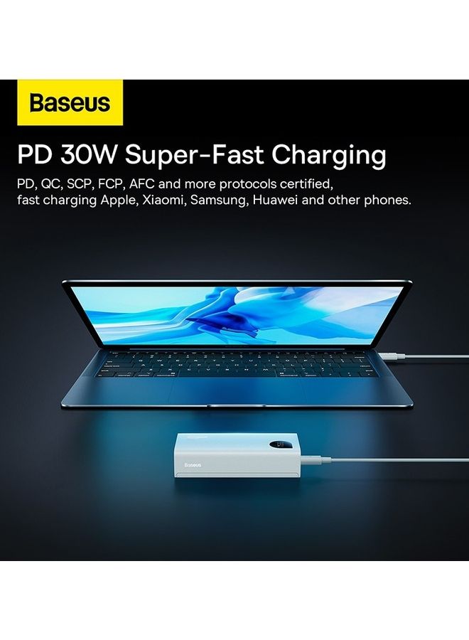 بيسوس باور بنك بمنفذ USB-C بتقنية PD وبسعة 10000 مللي أمبير في الساعة، وبقدرة 30 وات بتصميم محمول للشحن وبشاشة LED رقمية لعرض مستوى البطارية ومزود بـ3 مداخل ومتوافق مع الهاتف الخلوي والتابلت 10000 mAh أبيض - Image 4