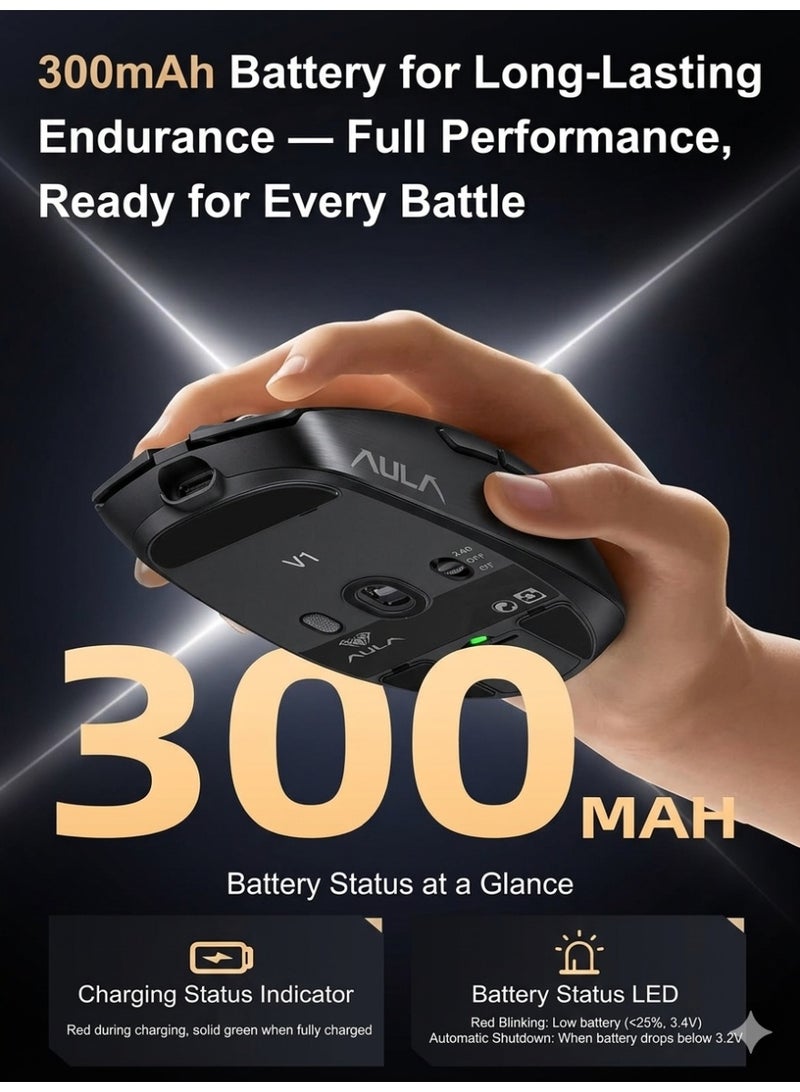 AULA V1 Gaming Mouse, Lightweight (55g), Three Modes, PAW3311 Sensor, 12000 DPI, Wireless, Rechargeable, Bluetooth, Suitable for Small to Medium-Sized Hands, Black - Image 5