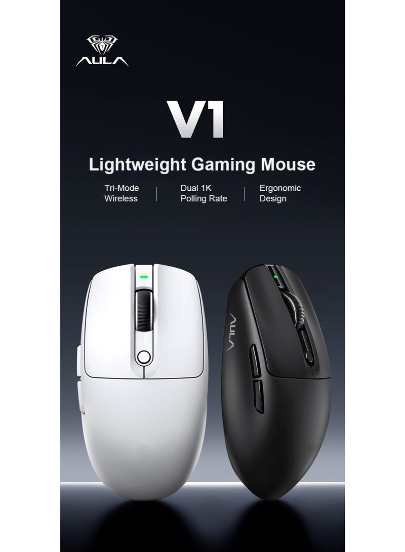 AULA V1 Gaming Mouse, Lightweight (55g), Three Modes, PAW3311 Sensor, 12000 DPI, Wireless, Rechargeable, Bluetooth, Suitable for Small to Medium-Sized Hands, Black - Image 2