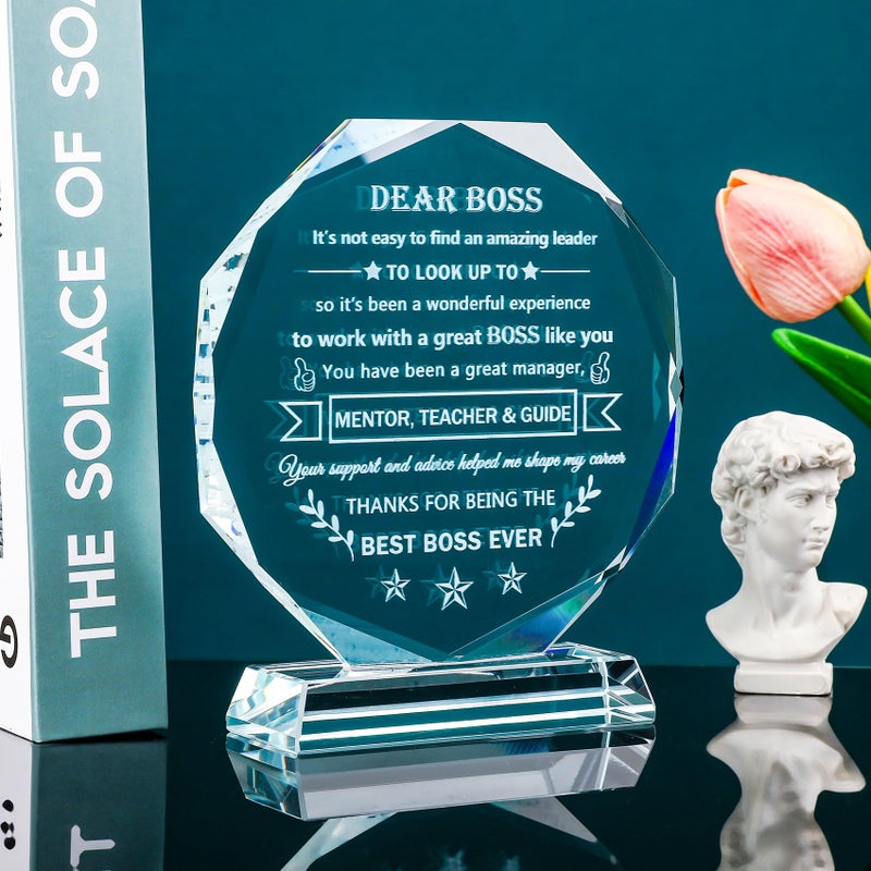Ywhl Best Boss Gifts For Women Men Going Away Appreciation Gifts For Boss Lady Male Crystal Office Keepsake Present For Boss Leader Boss Day Retirement Christmas Birthday Gifts For Boss - Image 2