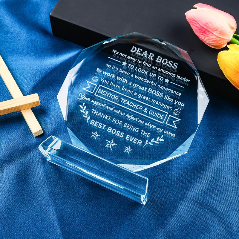Ywhl Best Boss Gifts For Women Men Going Away Appreciation Gifts For Boss Lady Male Crystal Office Keepsake Present For Boss Leader Boss Day Retirement Christmas Birthday Gifts For Boss - Image 4