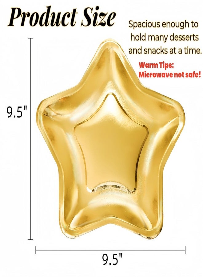 Tlence 100PCS Star Shape Paper Plates, 9.5 Inches Disposable Pentagram Dinnerware, Gold Twinkle Star Paper Tableware Set for Dessert, Birthday Graduation Wedding Halloween Christmas Supplies - Image 2