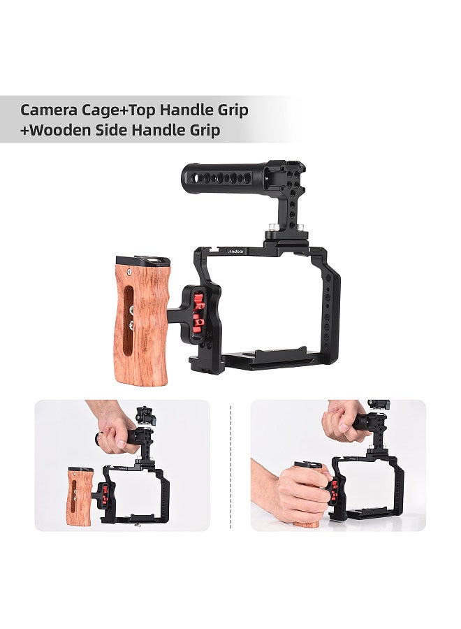 ANDOER Aluminum Alloy Camera Cage Kit including Camera Cage + Top Handle + Wooden Grip + Mini Monitor Mount Replacement for Sony A7R III/ A7 II/ A7III  - Image 4