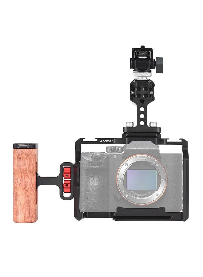 ANDOER Aluminum Alloy Camera Cage Kit including Camera Cage + Top Handle + Wooden Grip + Mini Monitor Mount Replacement for Sony A7R III/ A7 II/ A7III  - Image 1