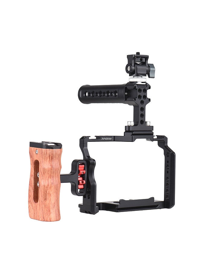 ANDOER Aluminum Alloy Camera Cage Kit including Camera Cage + Top Handle + Wooden Grip + Mini Monitor Mount Replacement for Sony A7R III/ A7 II/ A7III  - Image 2