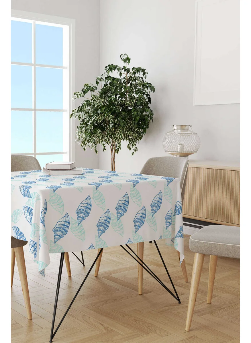 Cango Home Blue and White Marine Themed Seashell Patterned Digital Printed Tablecloth CGH628-MS