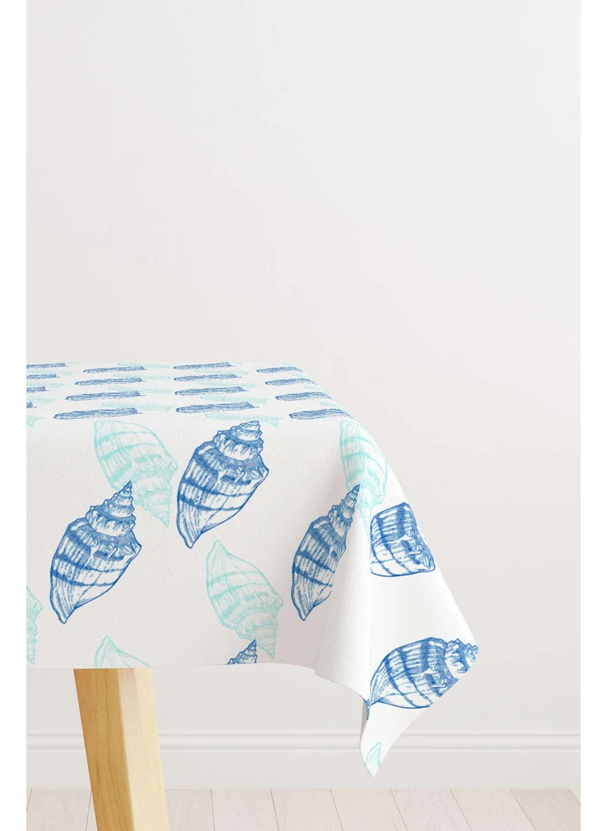 Cango Home Blue and White Marine Themed Seashell Patterned Digital Printed Tablecloth CGH628-MS