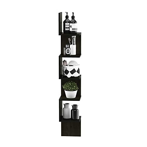Furinno Rossi Wall Mount Floating Corner Shelf, 5-Tier Square , Espresso - Image 3