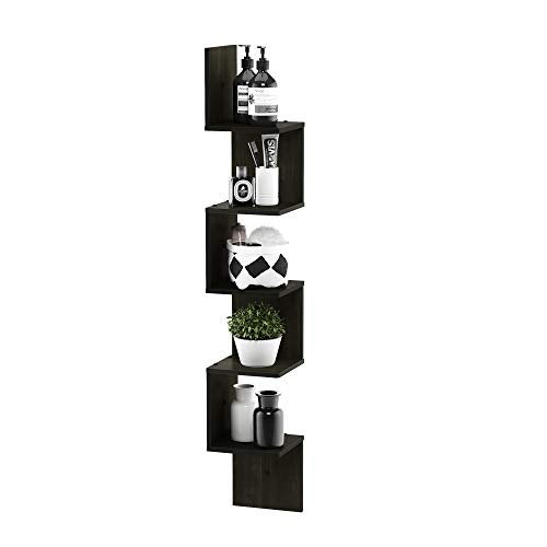 Furinno Rossi Wall Mount Floating Corner Shelf, 5-Tier Square , Espresso - Image 1