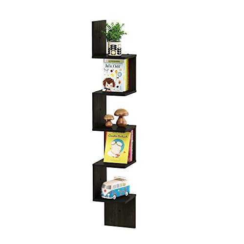 Furinno Rossi Wall Mount Floating Corner Shelf, 5-Tier Square , Espresso - Image 4