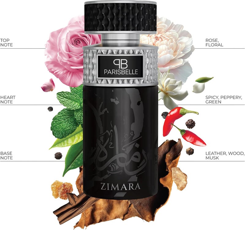 Parisbelle Zimara Oasis Collection Extrait De Parfum 100ml | Floral-Leather Unisex Fragrance with Rose, Musk & Vanilla - Image 2