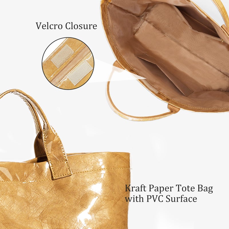Lushandy PVC Tote Bag Women's Plastic Tote Purse Large Letters Print Hobo Handbag for Work, Beach, Gift (Brown) - Image 4