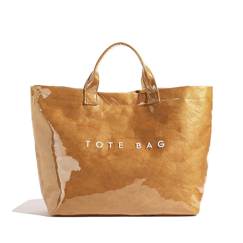 Lushandy PVC Tote Bag Women's Plastic Tote Purse Large Letters Print Hobo Handbag for Work, Beach, Gift (Brown) - Image 1