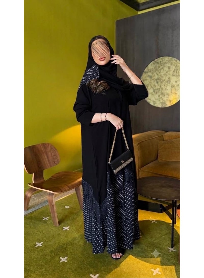 Black Crepe Abaya Lace Modern Design - Image 1