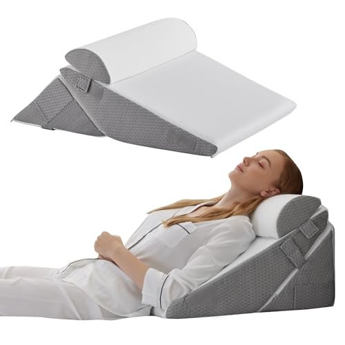 Bedluxe Wedge Pillow Headboard 3PCS Orthopedic Bed Wedge Pillows Set for After Surgery Adjustable Pillow Wedge for Acid RefluxBack Pain Relief Sleeping Back Pillow for Bed Sitting Up WhiteGrey