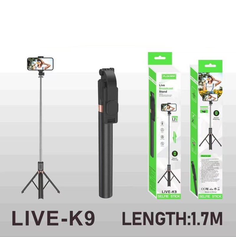 بلوكاما عصا سيلفي  2 في 1 LIVE-K9 بطول 170 سم مع حامل ثلاثي القوائم وريموت بلوتوث – حامل هاتف قابل للدوران 360° للتصوير والبث المباشر - Image 5