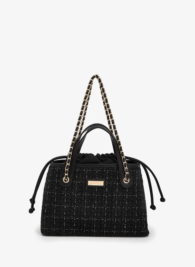 Jacquard Textured Tote Bag With Drawstring Closure
