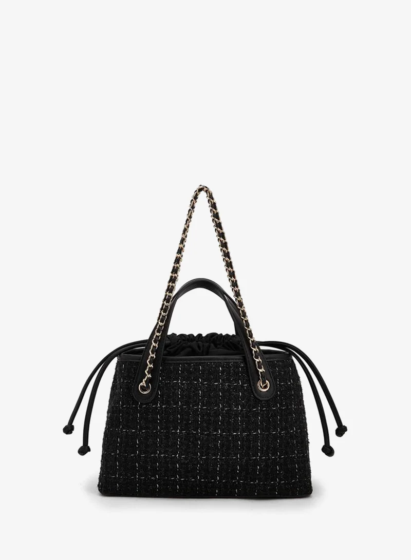 Paprika BLACK Jacquard Textured Tote Bag With Drawstring Closure for Women | Best Price UAE