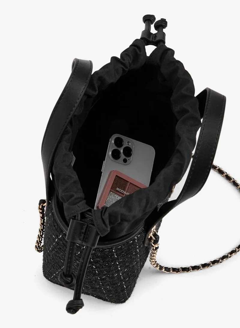 Paprika BLACK Jacquard Textured Tote Bag With Drawstring Closure for Women | Best Price UAE