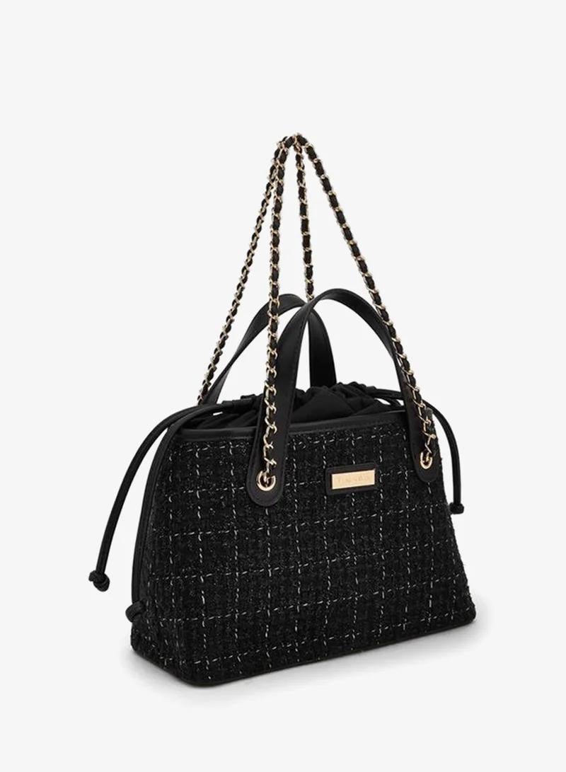 Paprika BLACK Jacquard Textured Tote Bag With Drawstring Closure for Women | Best Price UAE