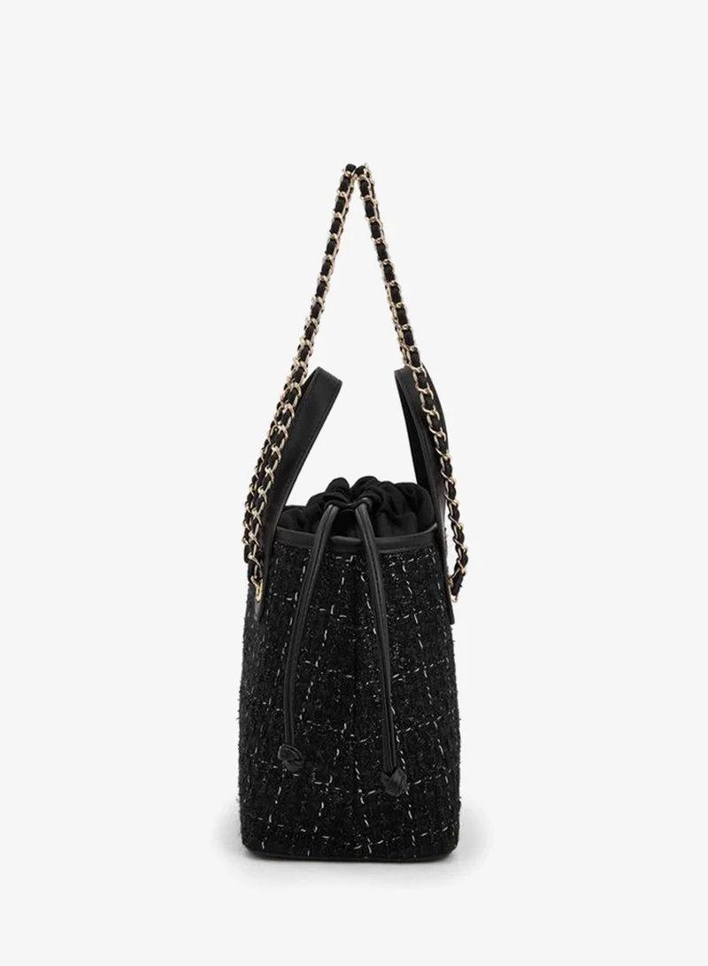 Paprika BLACK Jacquard Textured Tote Bag With Drawstring Closure for Women | Best Price UAE