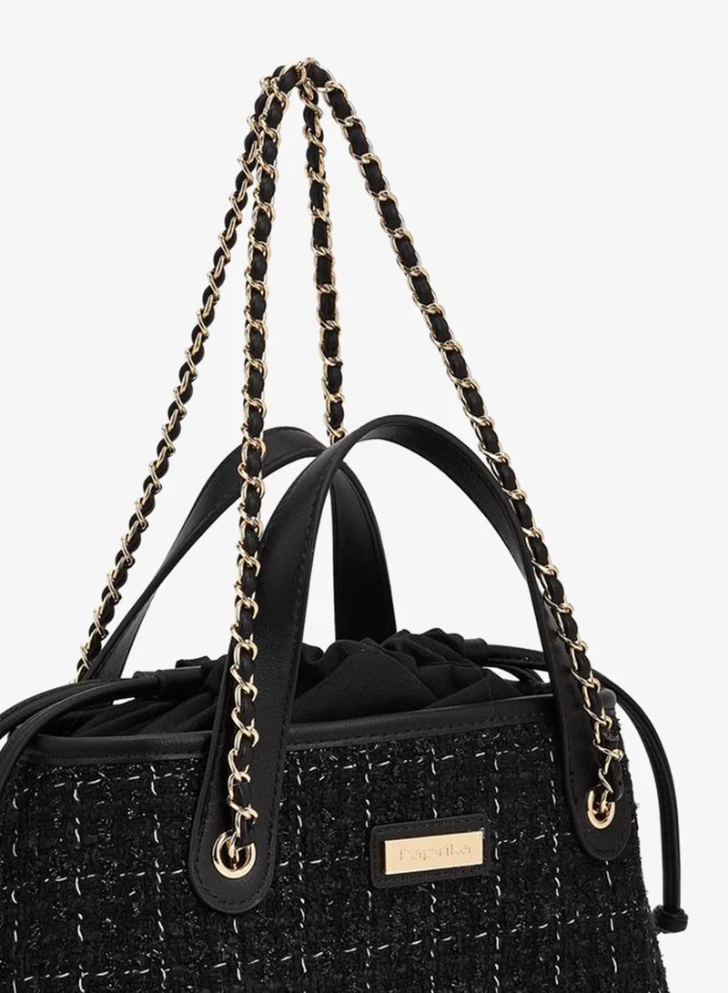 Paprika BLACK Jacquard Textured Tote Bag With Drawstring Closure for Women | Best Price UAE