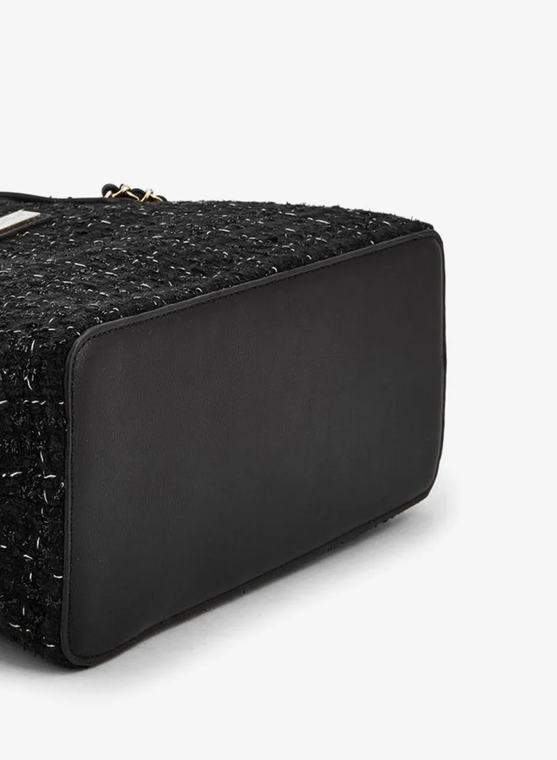 Paprika BLACK Jacquard Textured Tote Bag With Drawstring Closure for Women | Best Price UAE