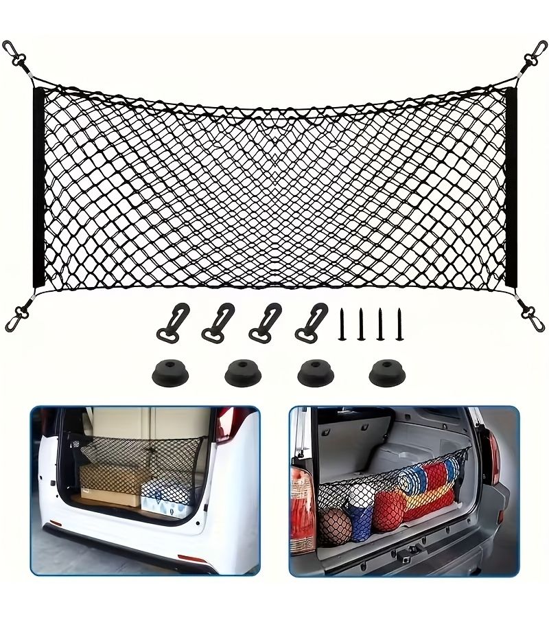 Black Elastic Stretchable Car Trunk Nylon Storage Net With Hooks For SUVs Trucks Cars Organizing Trunk Mesh Pockets - Image 2