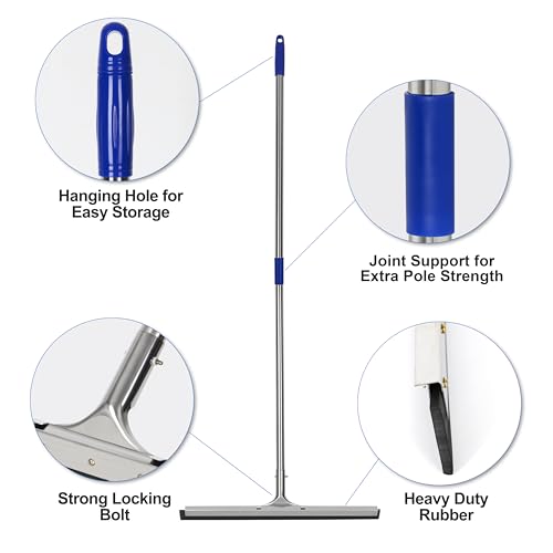 MHM Floor Squeegee Scrubber 55inch Long Stainless Steel Handle with 22inch Wide Silicon Rubber Blade - Perfect Squeegee Broom for Floor Washing and Drying Shower Glass, Marble, Wood Surfaces - Image 3