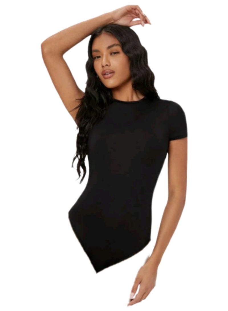 Bodysuit Half Sleeve Black Plain - Image 1